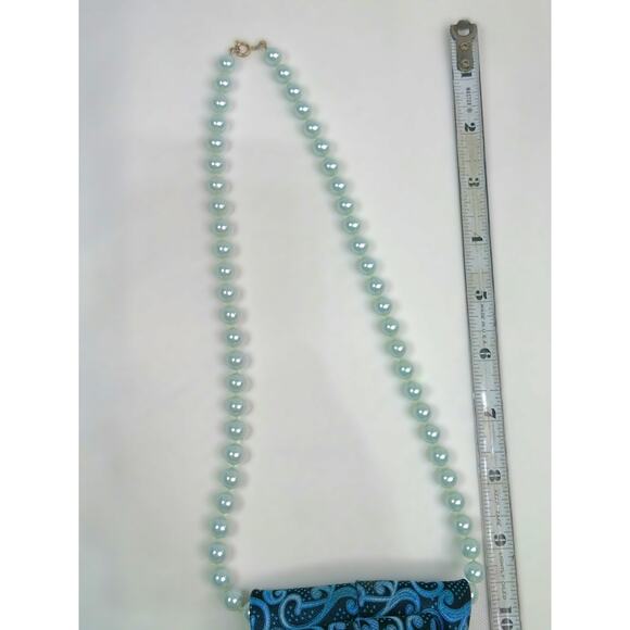 Artisan Vintage Tie Necklace Upcycled Pearl Accents Shades of Teal Blue Gray NEW - Picture 12 of 13